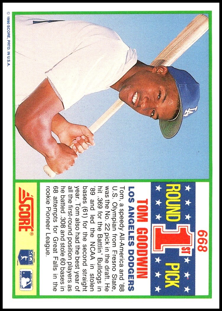 1990 Score #668 Tom Goodwin – Rookie RC FREE SHIPPING!