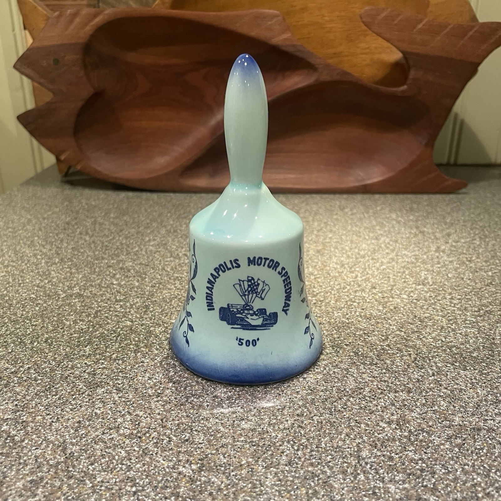 Vintage INDIANAPOLIS MOTOR SPEEDWAY 500 Blue Ceramic Bell Made In Japan 4.5 in