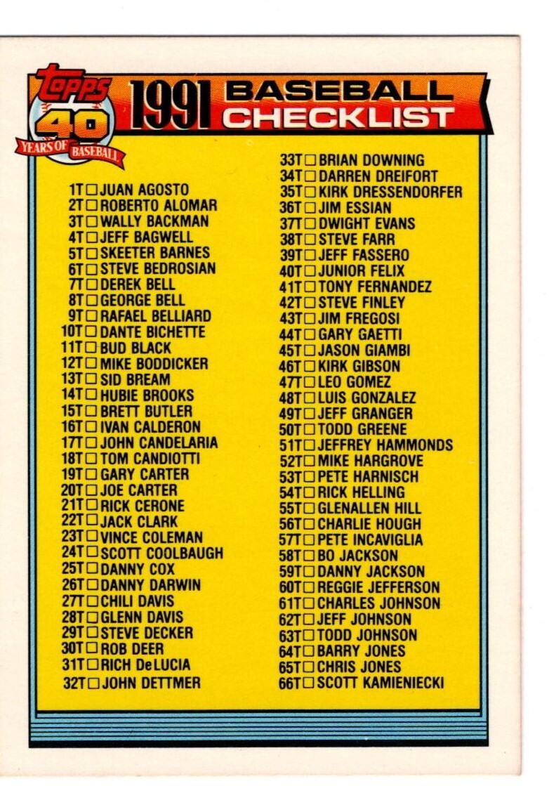 1991 TOPPS Traded Baseball – Complete your set #1T – 132T-