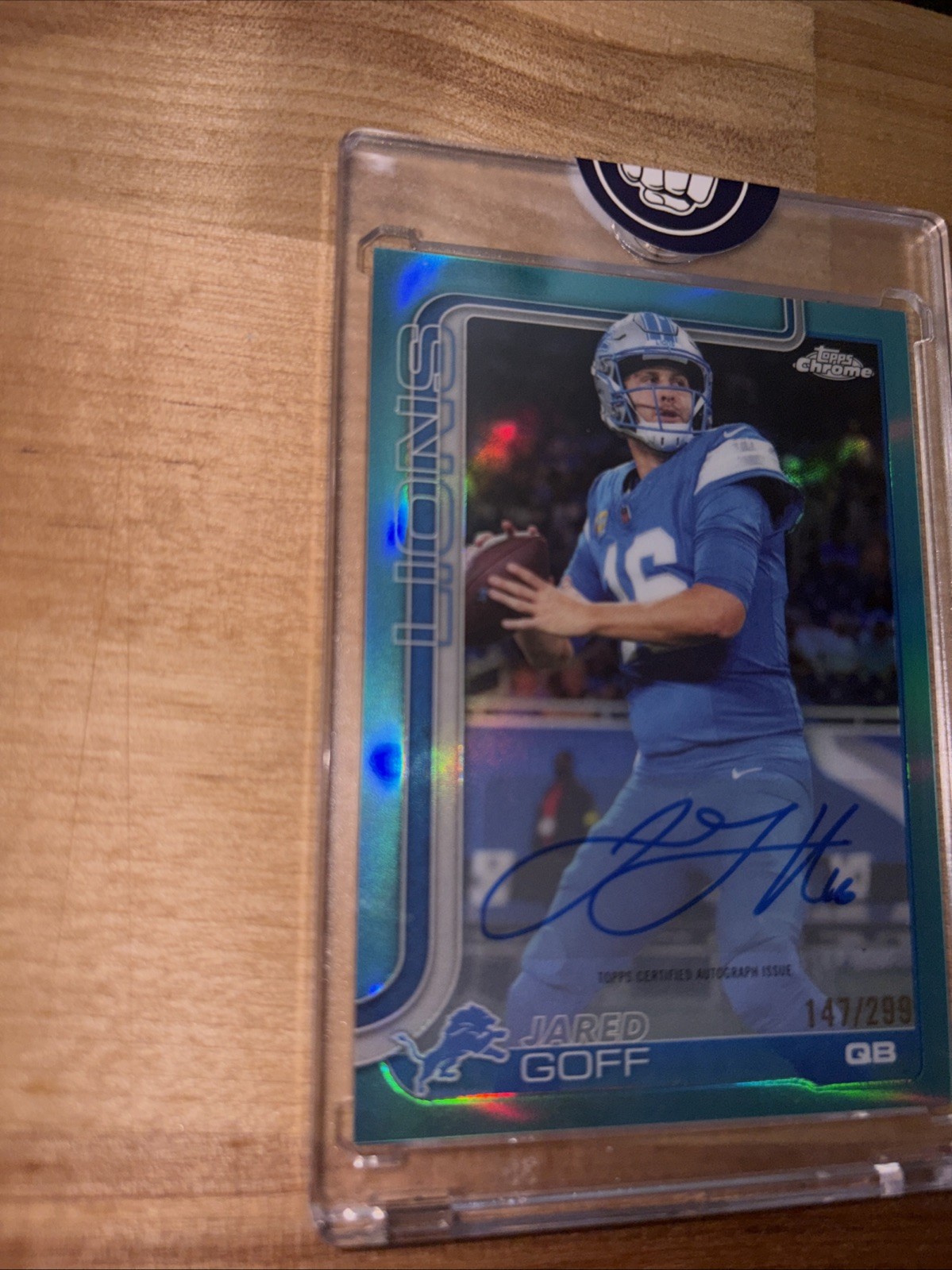 2025 Topps Chrome – Autographs Jared Goff #BA-JGO Teal Refractor 147/299 Lions