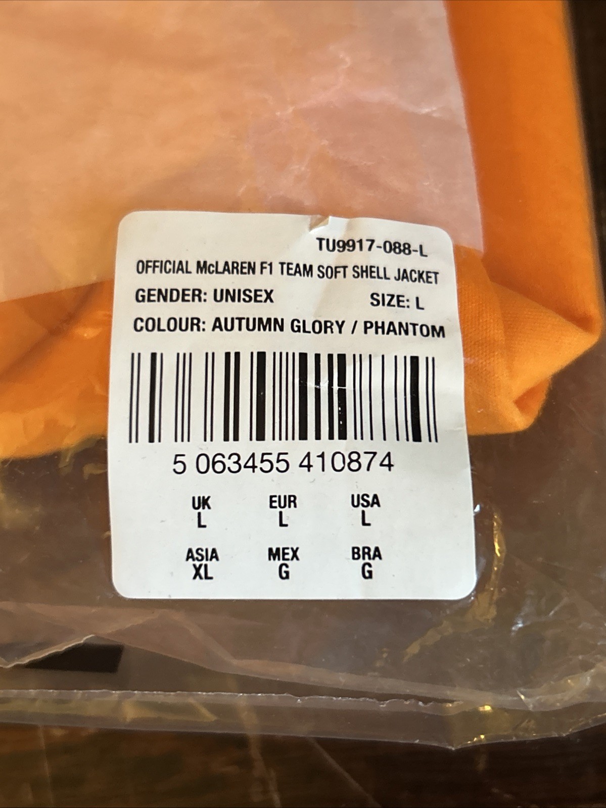 Official 2025 McLaren Formula 1 Team Softshell Jacket (L) in ORIGINAL PACKAGING