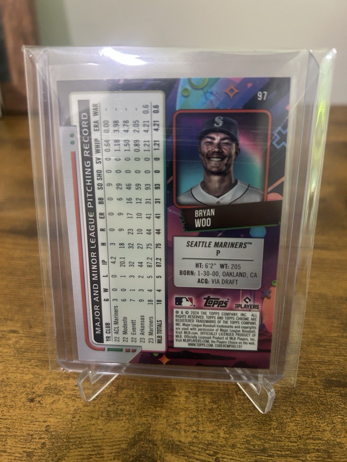 2024 Topps Cosmic Chrome – Bryan Woo #97 Gold Interstellar Refractor /50 (RC)