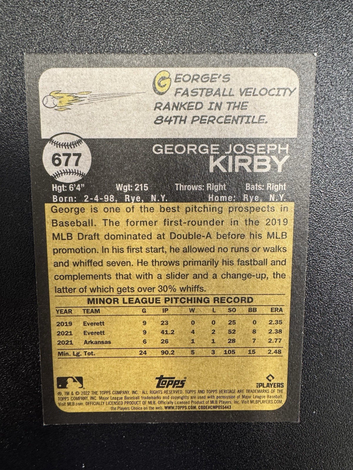 2022 Topps Heritage High Number – George Kirby #677 (RC)