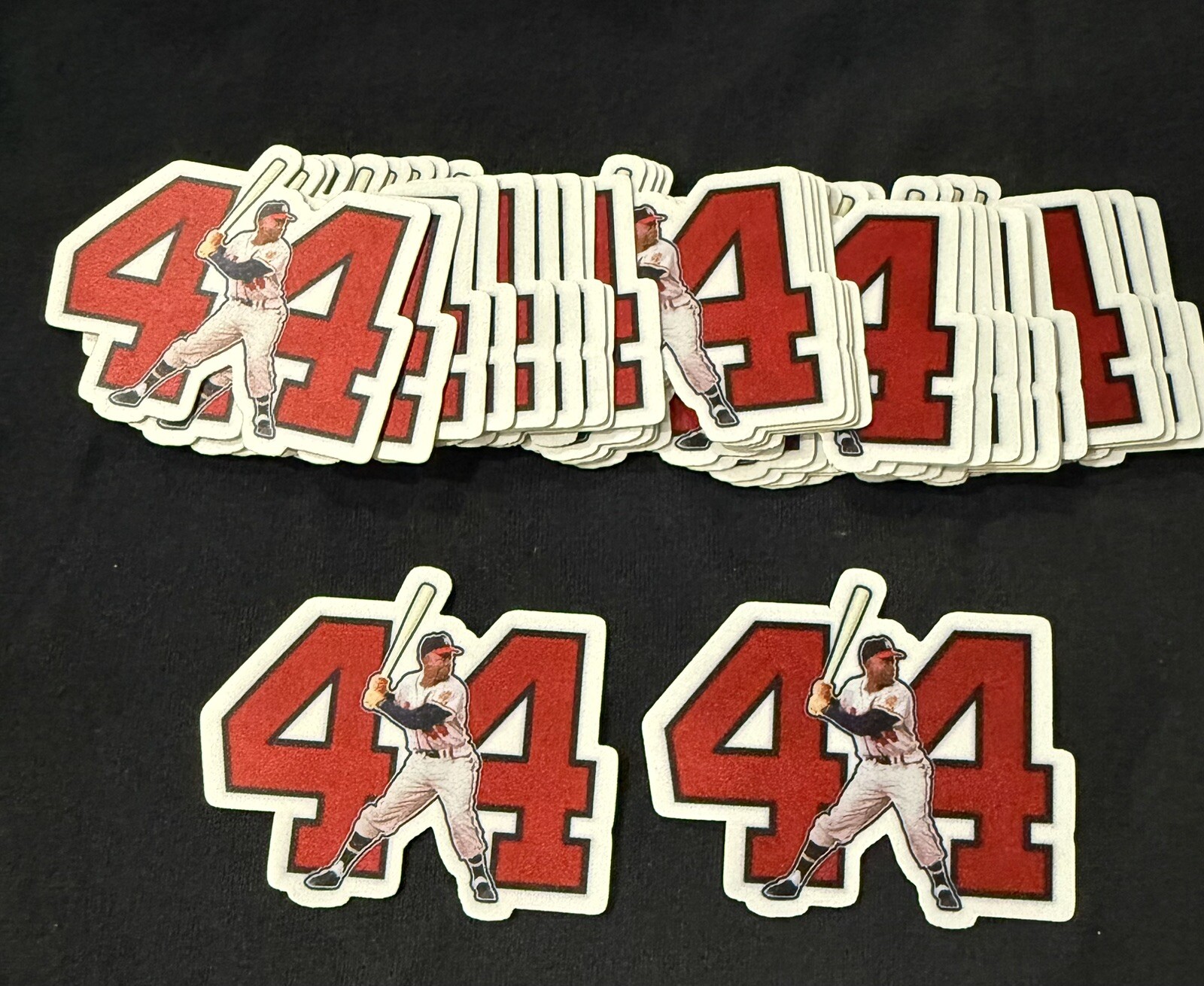 (LOT OF 2) Hank Aaron 44 HOF Home Run King 3in. Jersey Iron On Ready Patch