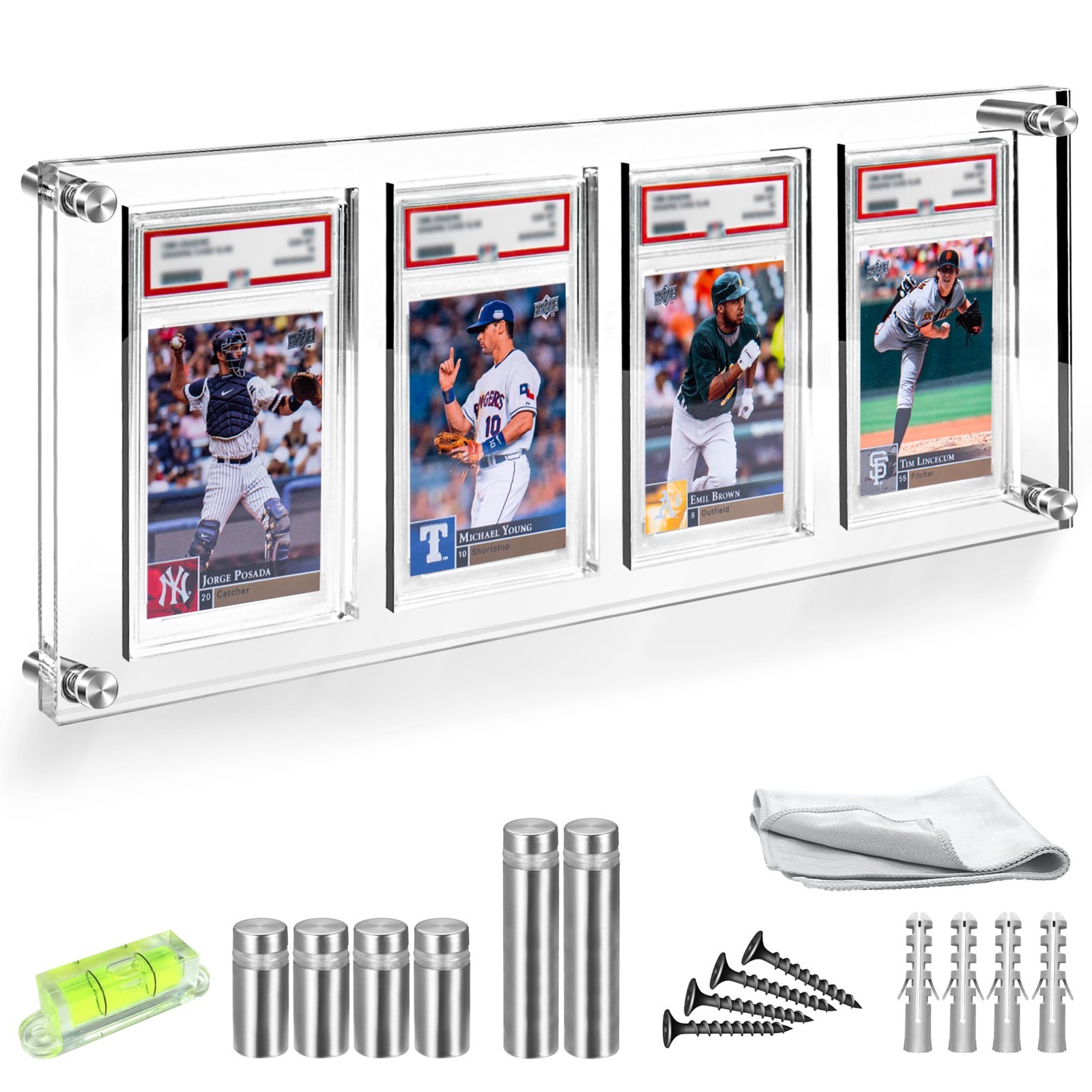 Acrylic Card Display Case for 4 PSA/CGC Slabs – Wall/Tabletop Sports Frame – Dur