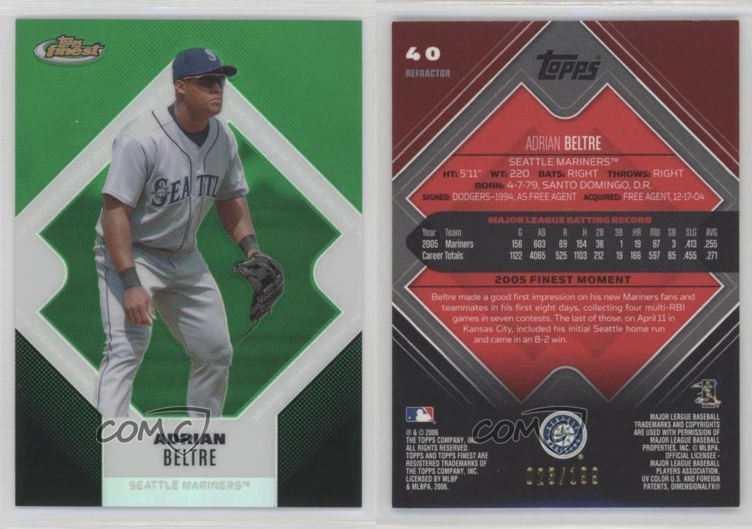 2006 Topps Finest Green Refractor /199 Adrian Beltre #40 HOF 0pv7