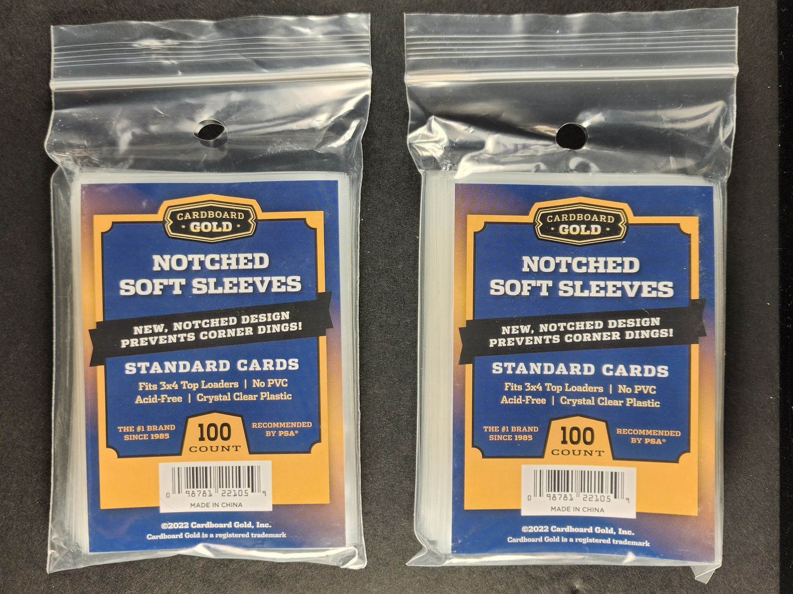 2 Packs (200) Cardboard Gold Notched Soft Penny Sleeves Regular Card Easy Glide