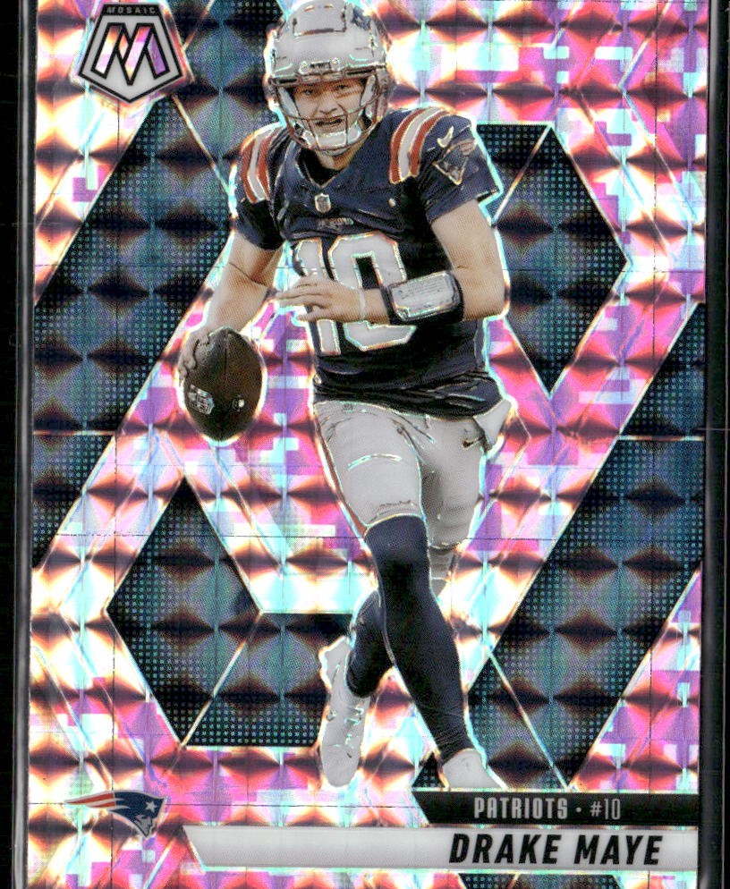 2025 Panini Mosaic #28 Drake Maye Mosaic Camo Pink