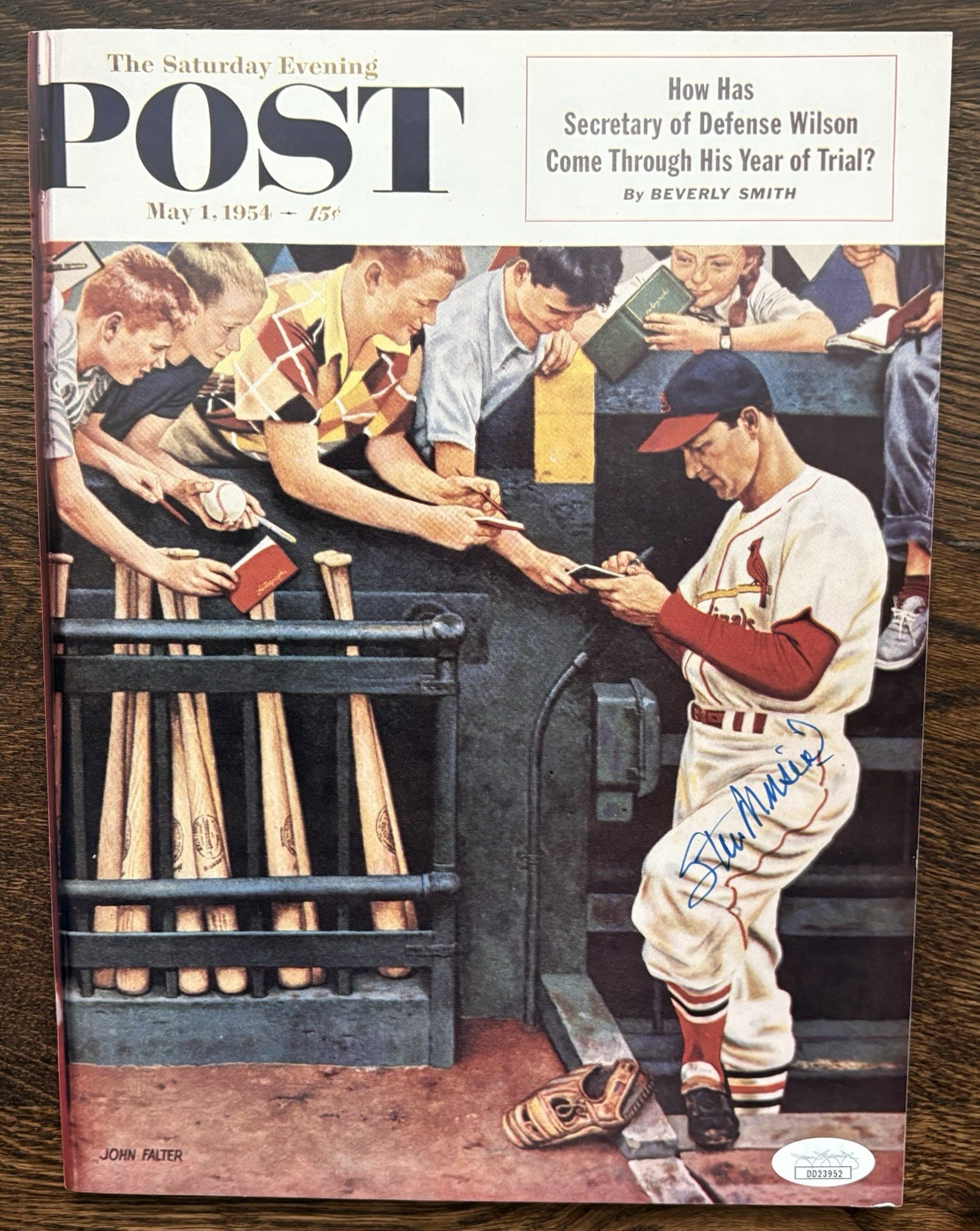 STAN MUSIAL SIGNED May 1, 1954 Saturday Evening Post Cover Repro JSA COA