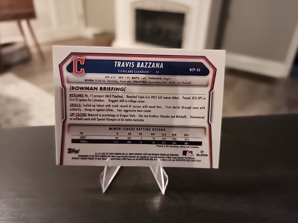 2026 Bowman – Chrome Prospects Travis Bazzana #BCP-35 Purple Geometric Refractor