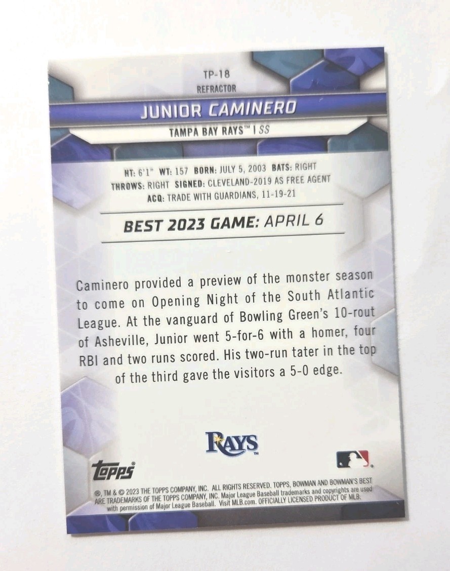 2023 Bowmans Best Refractor #TP-18 Junior Caminero RC (RAYS) !!