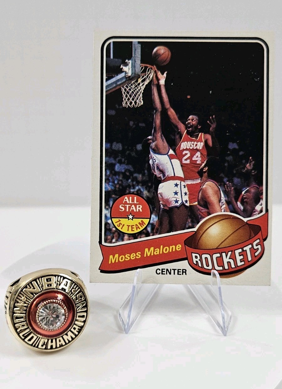 Moses Malone 1983 Philadelphia 76ers Championship Ring With 1979 Topps《Clean》🔥