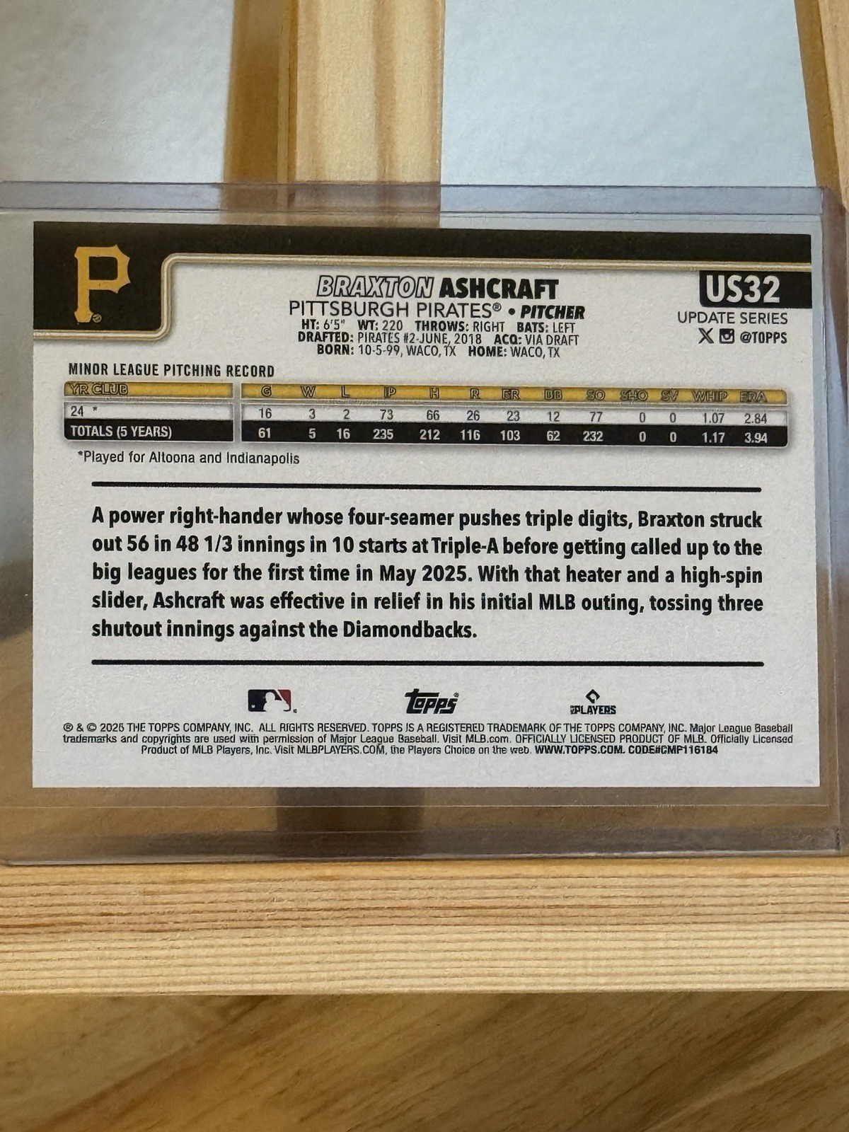2025 Topps Update Series – Braxton Ashcraft #US32 Diamante Foil (RC)