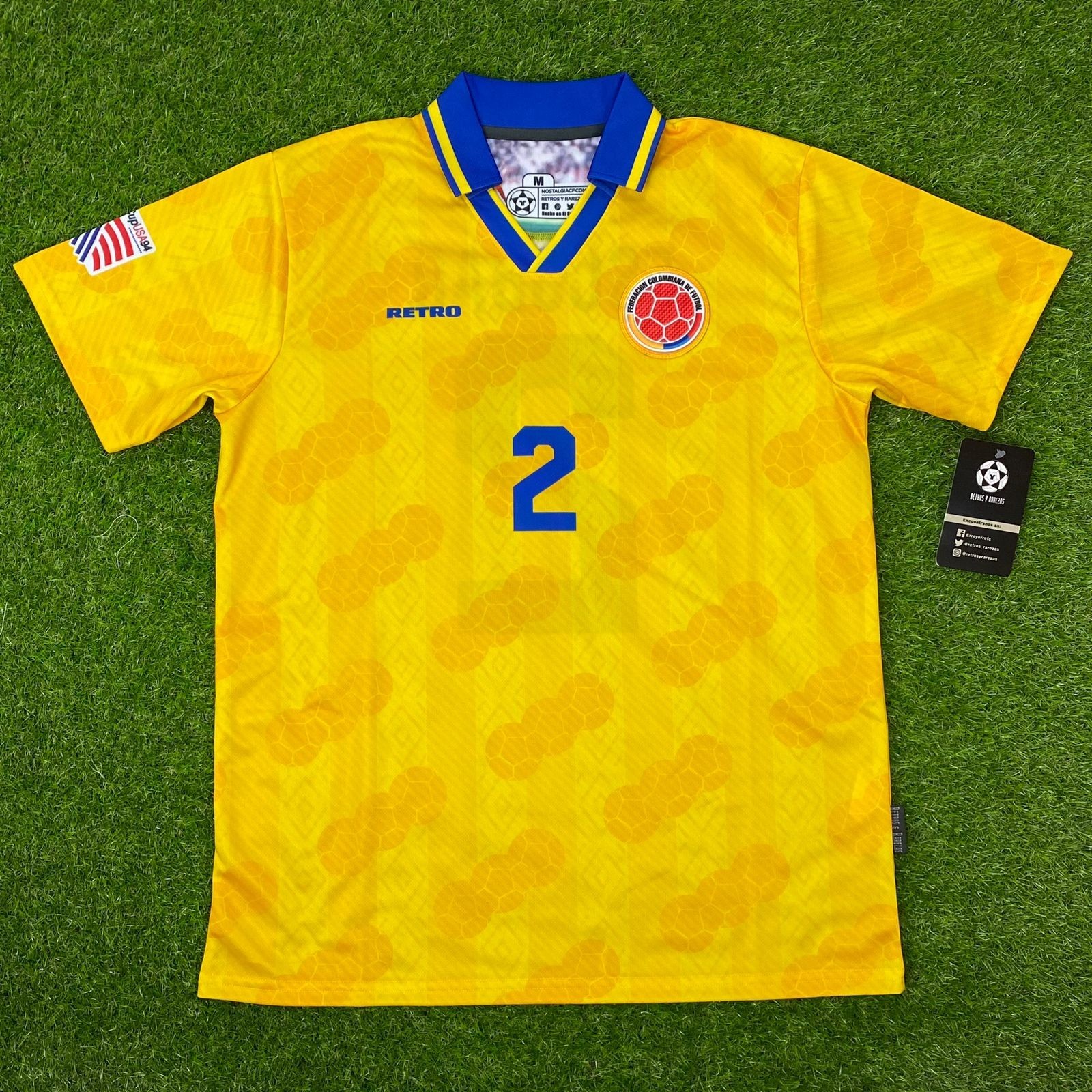 Colombia, Men’s Retro Soccer Jersey, 1994, Escobar (Gold) (LOOSE FIT)