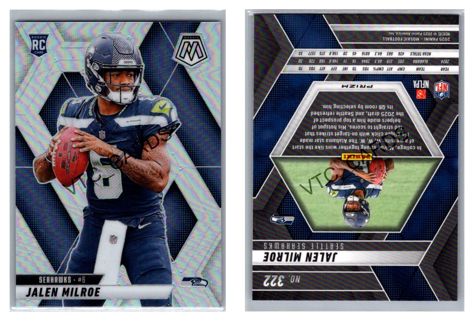 Jalen Milroe RC Silver Mosaic 2025 Panini Mosaic Seattle Seahawks QB