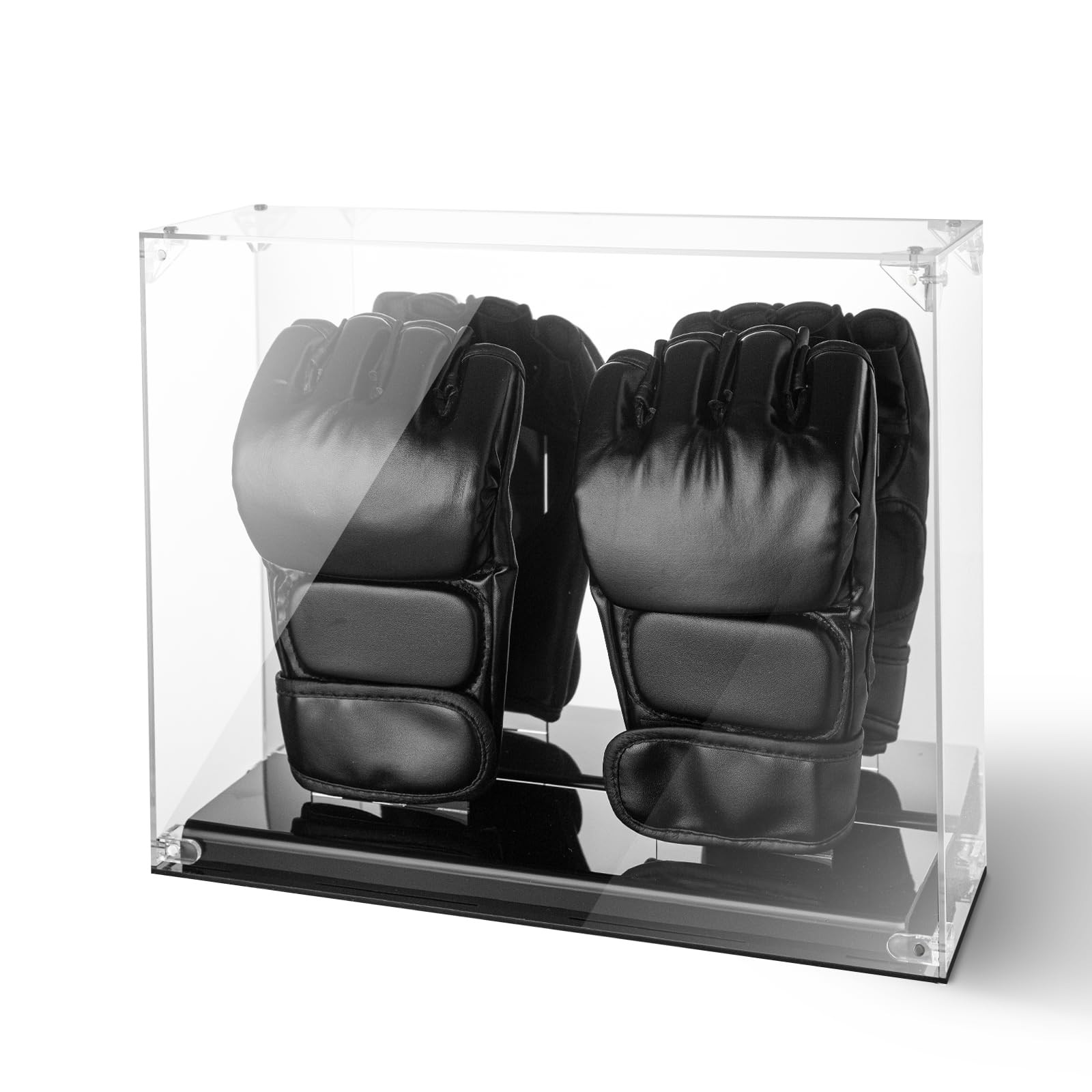 MMA Glove Display Case with Mirror Back, 2 Glove Holder, Acrylic Kickboxing S…