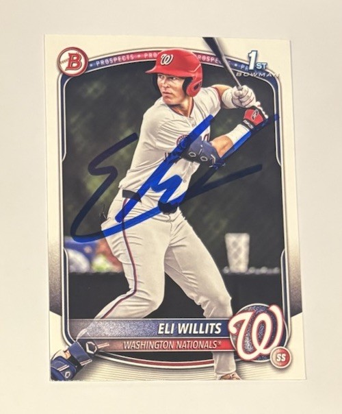Eli Willits Signed 2025 1st Bowman Card Autographed Washington Nationals