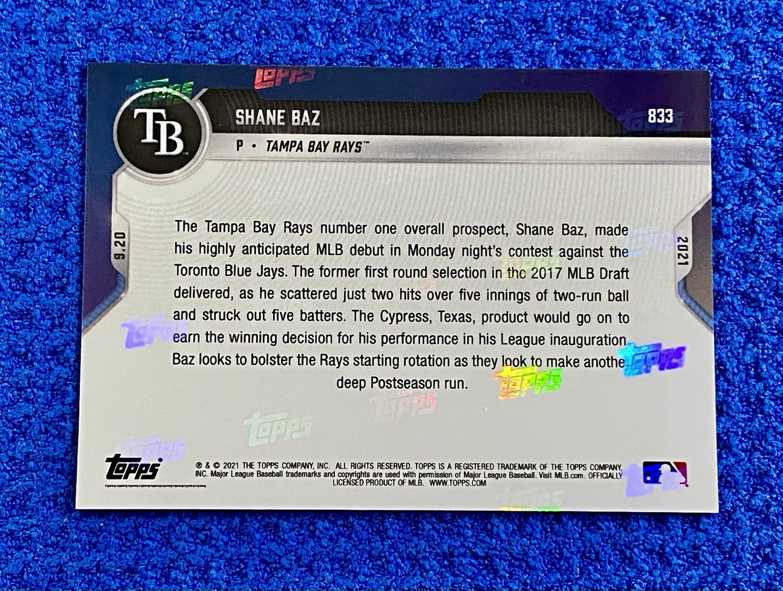 Red Parallel #02/10 TB Rays Call-Up #1 Prospect Rookie Shane Baz Wins MLB Debut