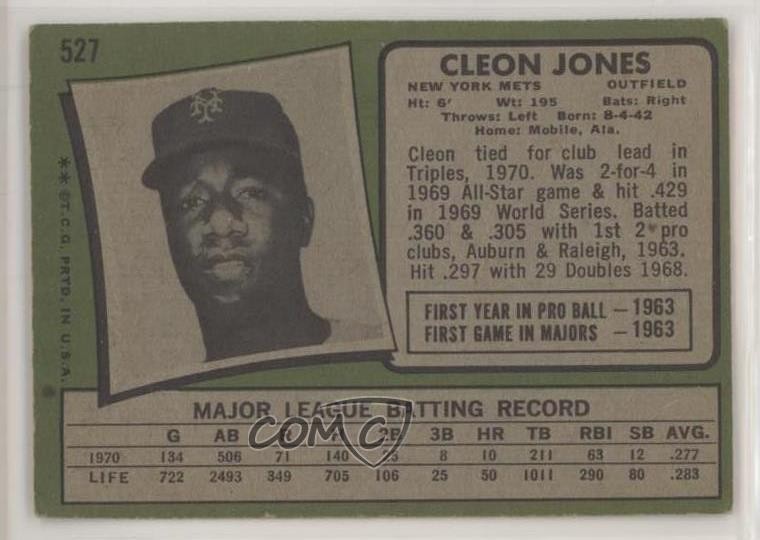 1971 Topps Cleon Jones #527 0a1