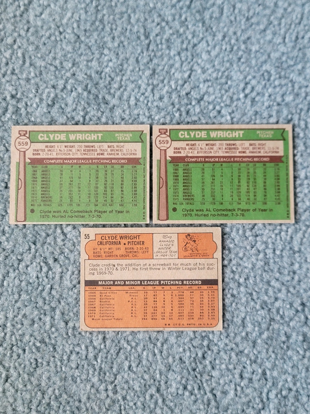 Clyde Wright Baseball Card Mixed Lot of approx 3 Cards