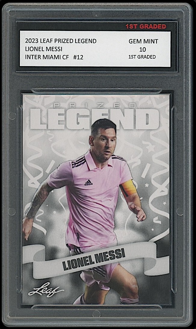 Lionel Messi 2023 Leaf Prized Legend Soccer Card Inter Miami CF 1st Graded 10