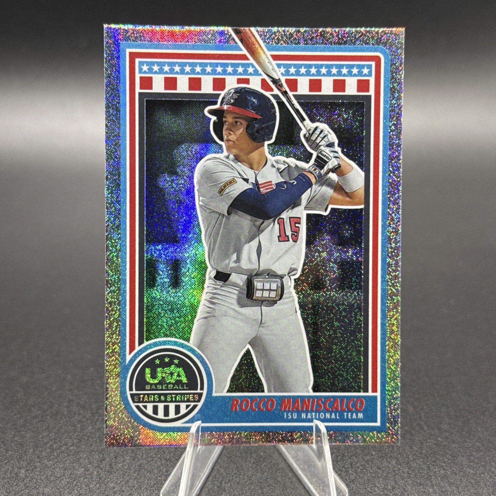 2025 Panini Stars and Stripes Rocco Maniscalco Team USA Silver Sparkle Rookie