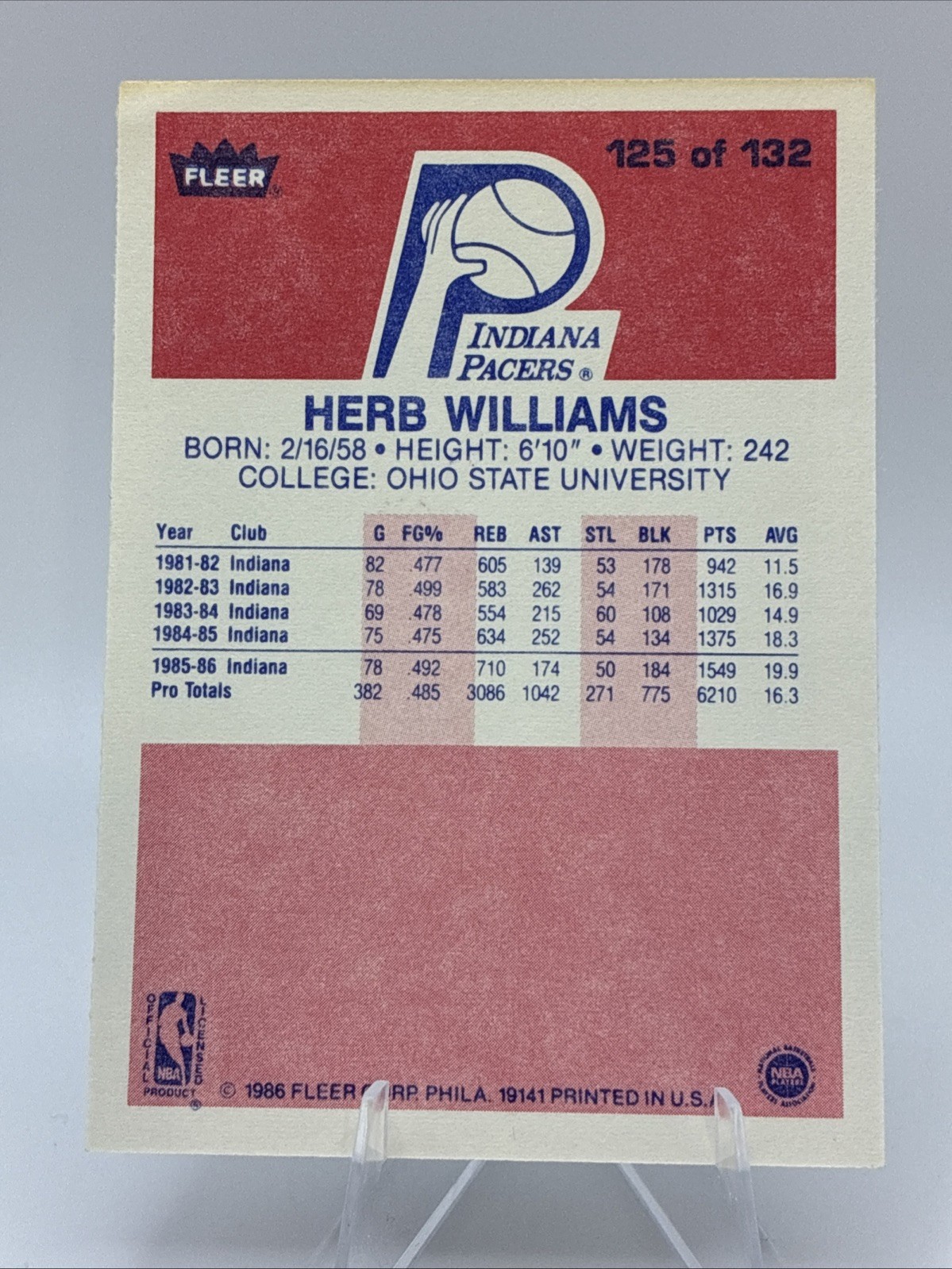 1986-87 Fleer – Herb Williams #125 – Indiana Pacers