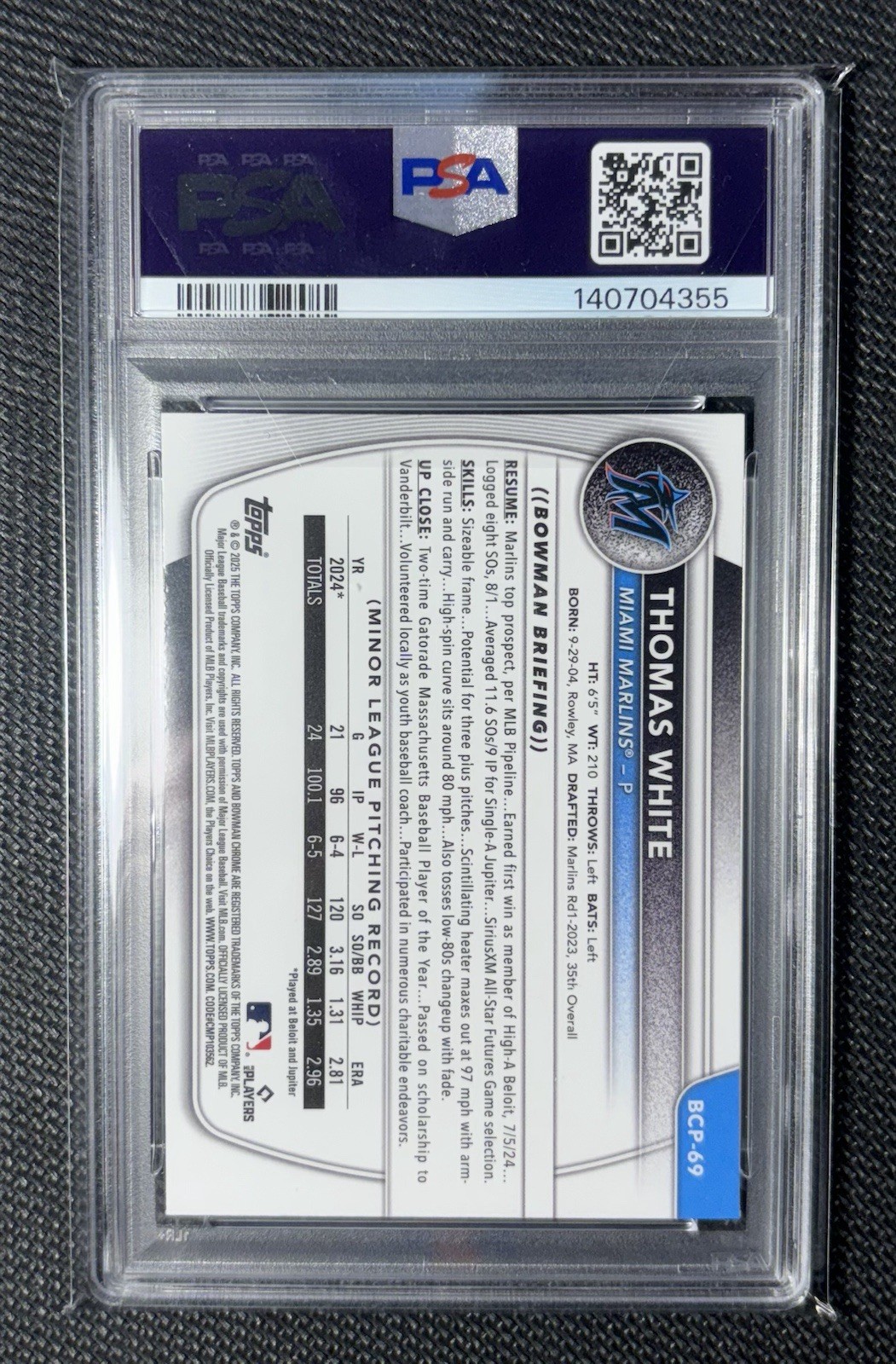 2025 Bowman Mega Box Thomas White 1st Navy Refractor /175 #BCP-69 Psa 10