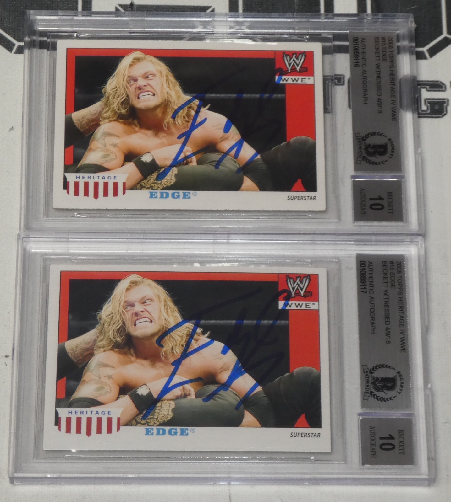 Edge Signed 2008 Topps Heritage IV WWE Card #15 BAS COA Gem Mint 10 Autograph
