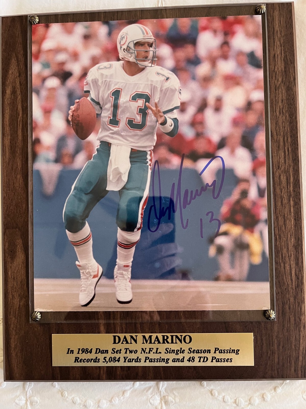 Dan Marino Signed 8×10 Photo in 10.5×13″ Solid Wood Plaque