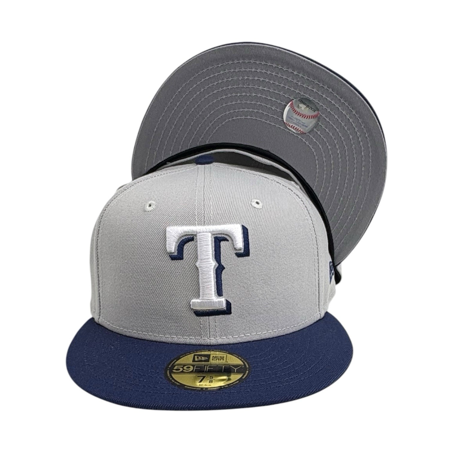 Texas Rangers New Era 59 fifty fitted Gray/Navy- blue two tone hat cap