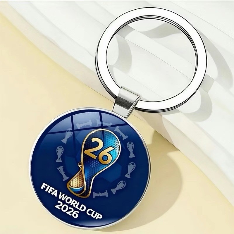 100 PCS FIFA World Cup 2026 Blue Silver Round Metal Keychain Detachable Keyring