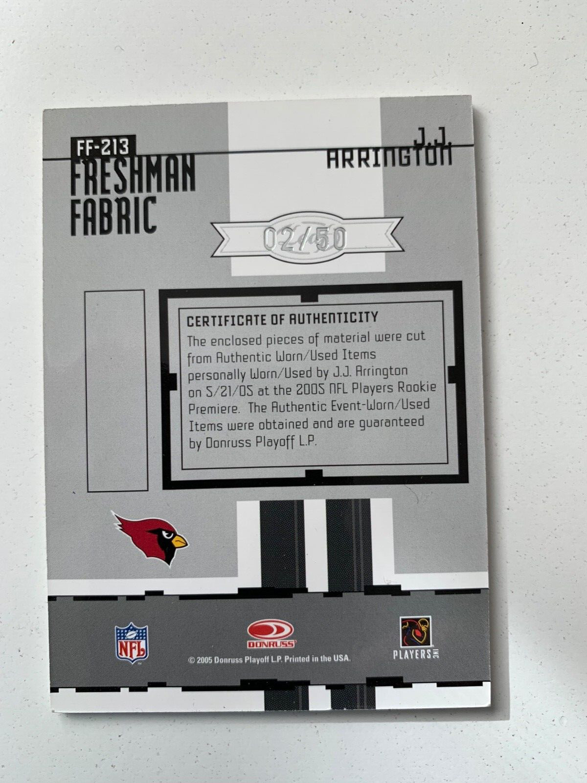 2005 Leaf Certified rc rainbow JJ ARRINGTON /5 /25/50/150 Arizona Cardinals