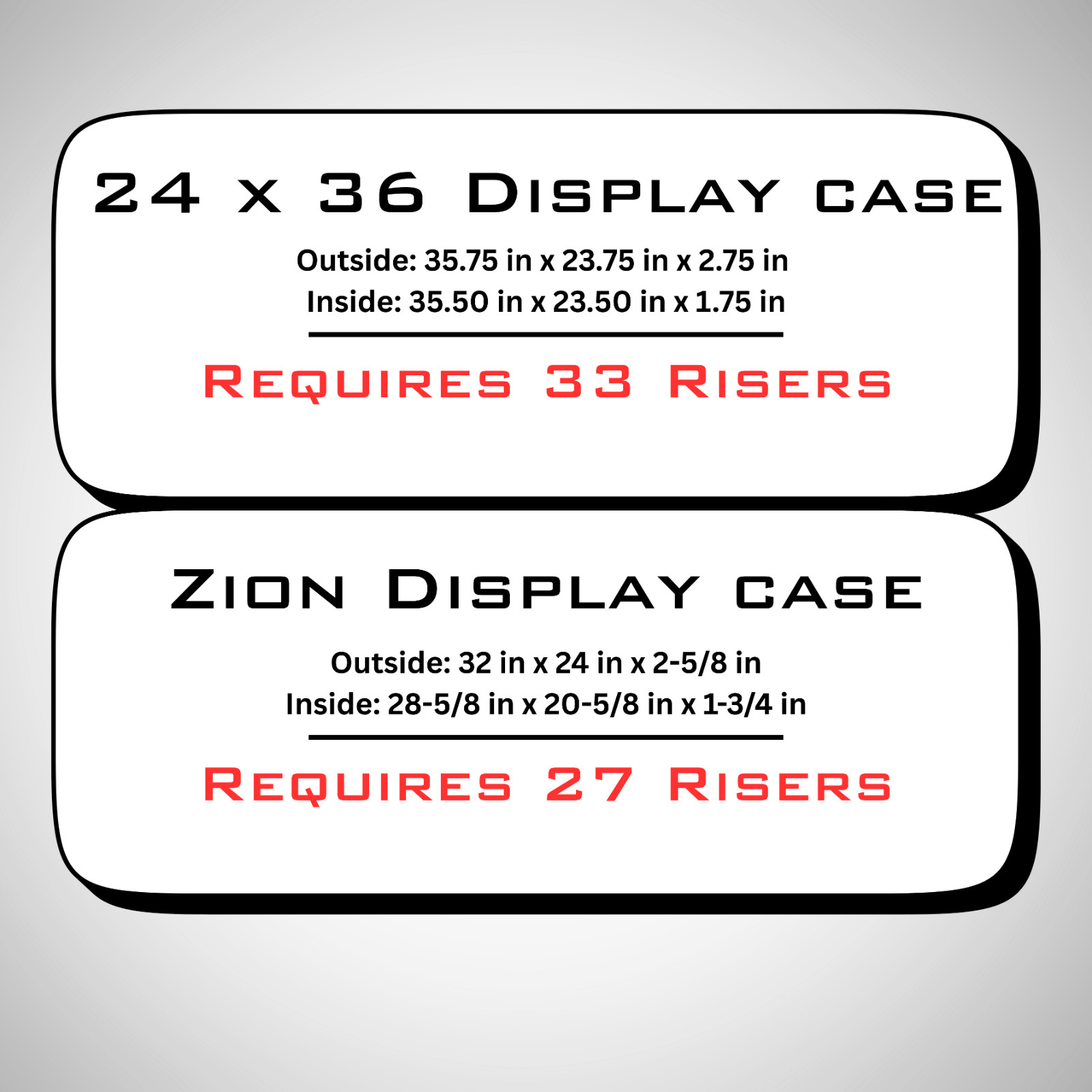 Display Case Card Risers Stands – For Zion Cases -Color White – 27 Risers!