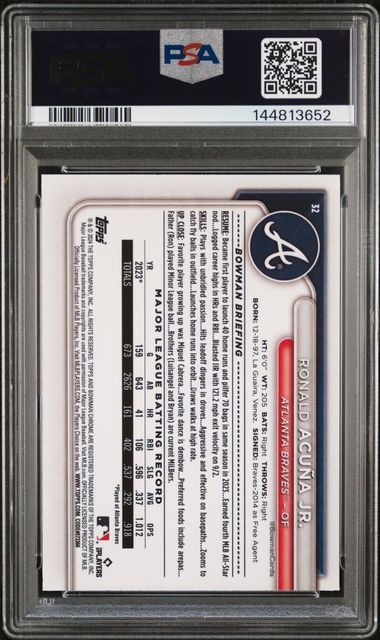 2024 BOWMAN MEGA BOX CHROME 32 RONALD ACUNA JR. NAVY REFRACTOR /175 PSA 10