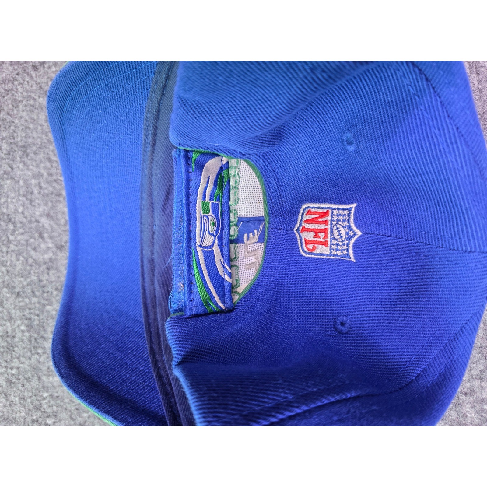 Y2K Seattle Seahawks Adjustable Hat OSFA Puma Blue NFL Hook Loop Strap