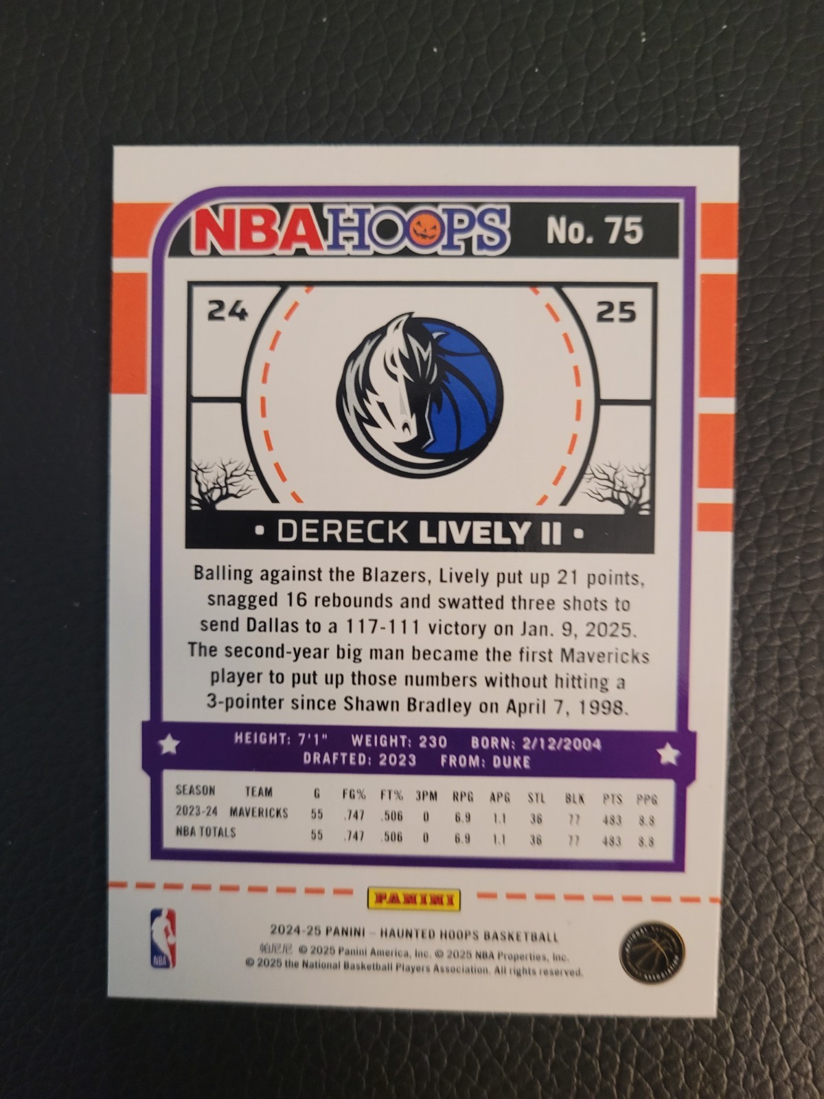 2025 Haunted Hoops Orange Pumpkin #75 Dereck Lively II Mavericks NBA