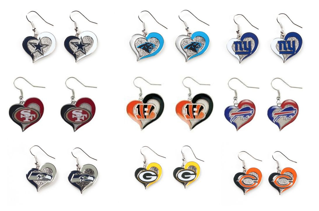 NFL Swirl Heart Team Dangle Earrings – Pick Your Team
