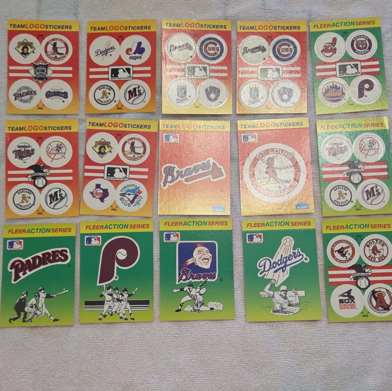 Fleer 1990-91 MLB Team Logo Stickers Action Series Lot of 15 Non-Stuck