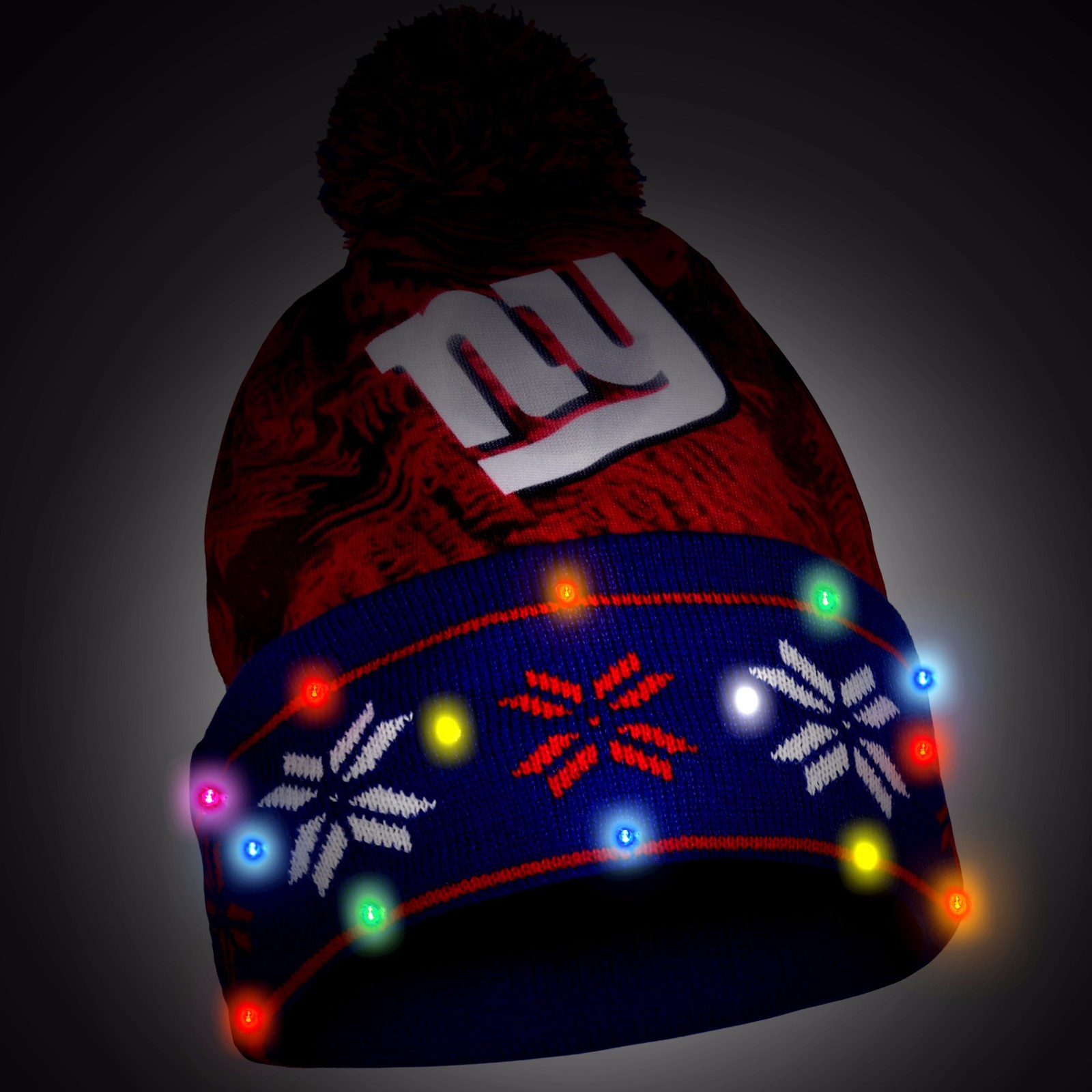 New York Giants Big Logo Light Up Printed Beanie Winter Hat Toque Cuffed Pom New