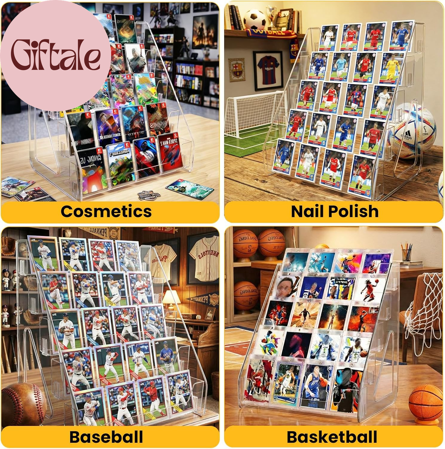 5 Tier Acrylic Card Display Stand，Baseball Basketball Trading Card Display Stand