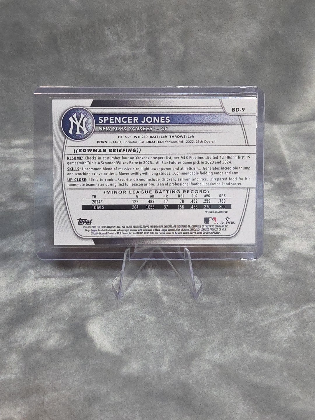 2025 Bowman Draft Baseball Spencer Jones NY Yankees Rookie Prospect #BD-9 RC