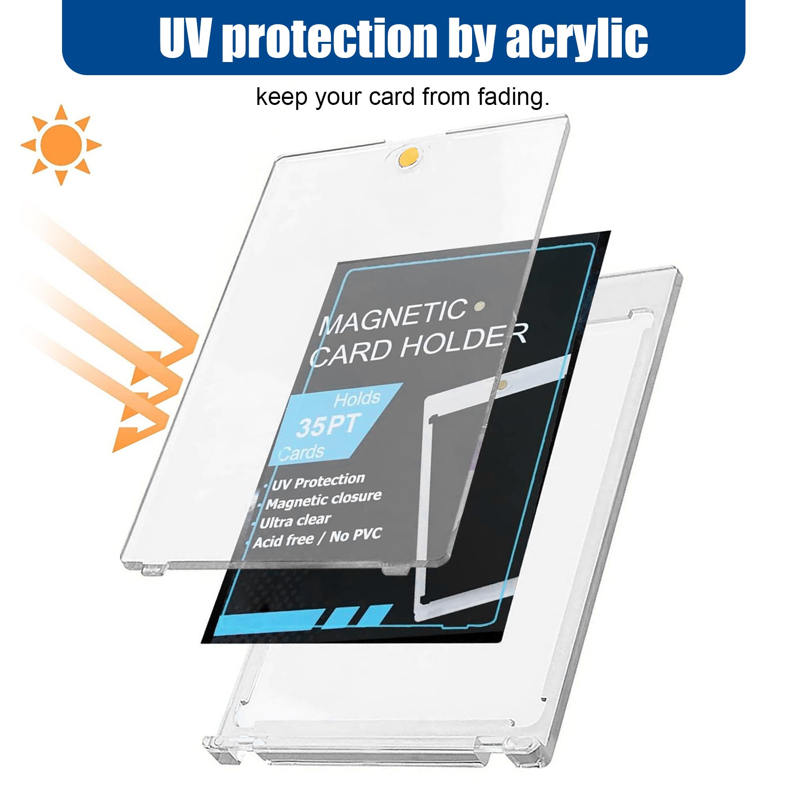5PACK 35PT UV Protection Magnetic Trading Sports Card Holders and Display Stand