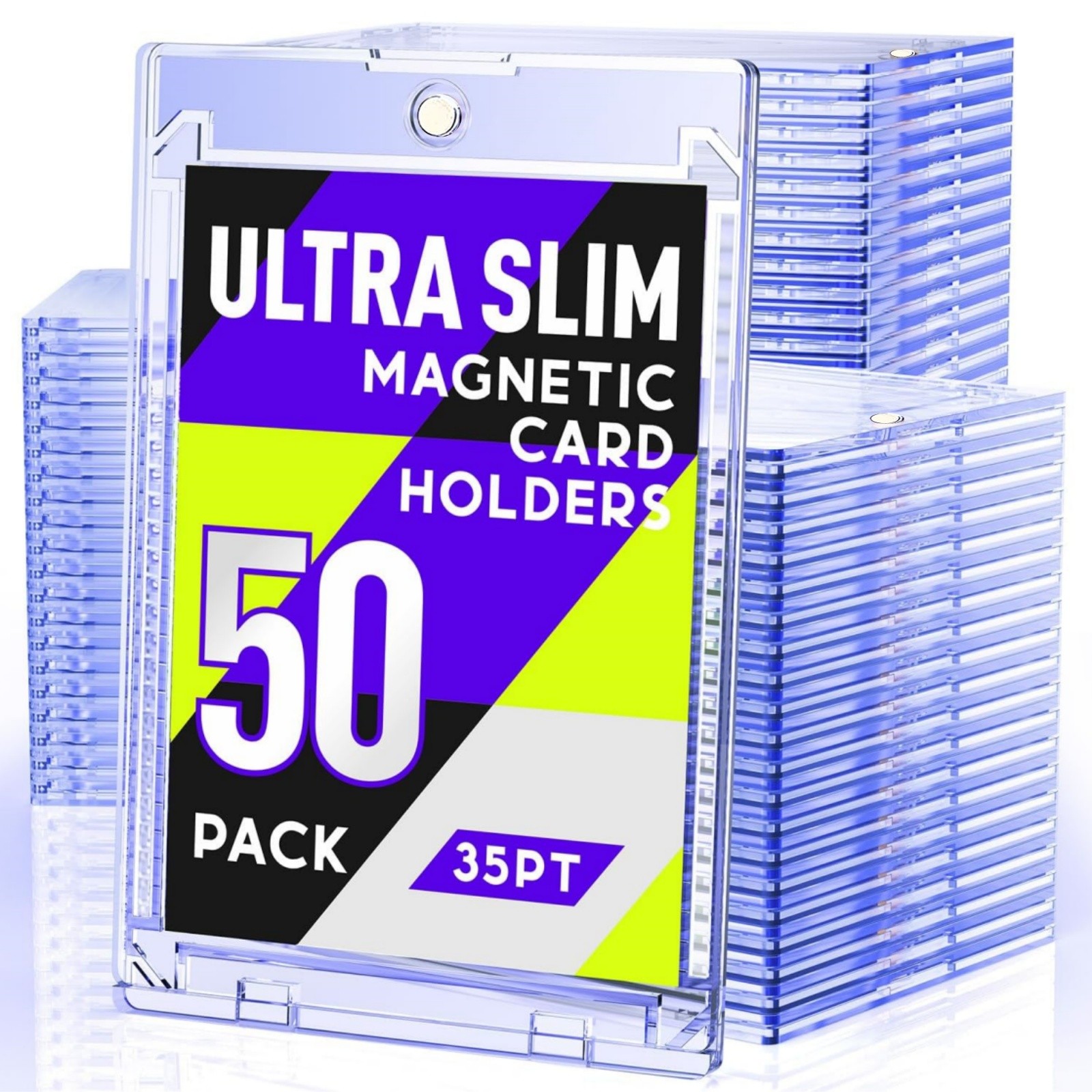 50 Pack Magnetic Card Holder 35PT U-V Protection Hard Trading Game Card Case New