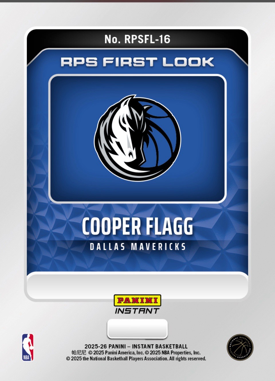 COOPER FLAGG – 2025-26 Panini Instant RPS First Look #RPSFL-16 – NBA ROOKIE