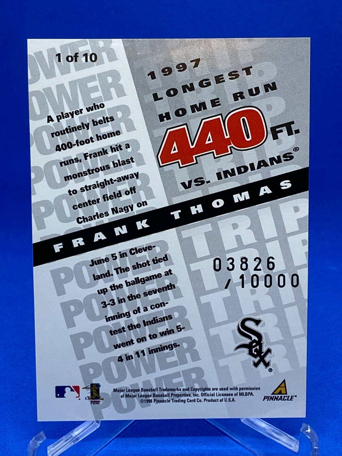 1998 PInnacle Performers Power Trip Insert #1 Frank Thomas #3826/10000 White Sox
