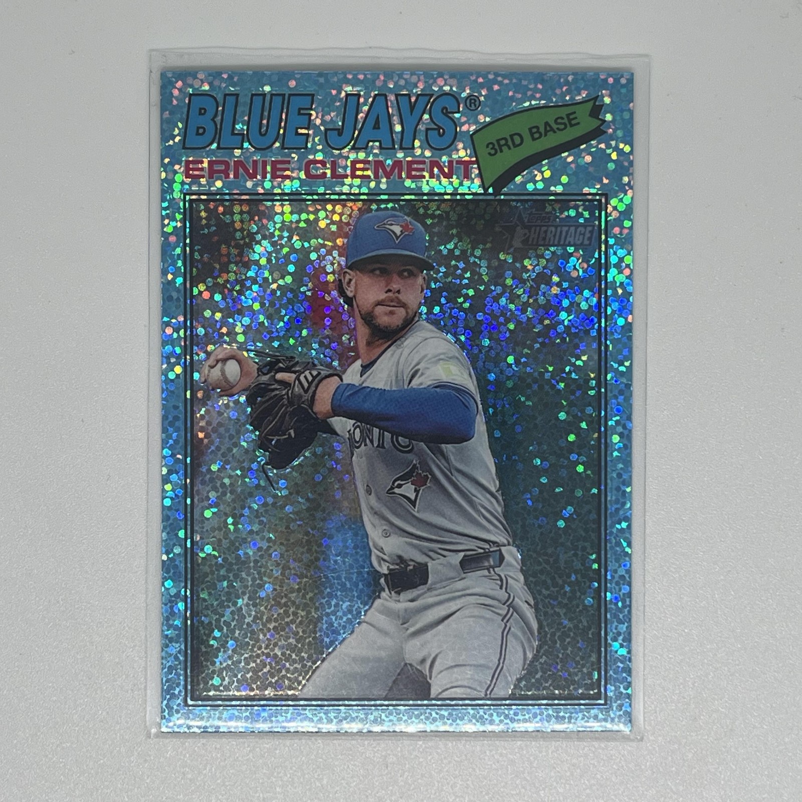 2026 Topps Heritage #21 Ernie Clement Chrome Light Blue Sparkle Refractors