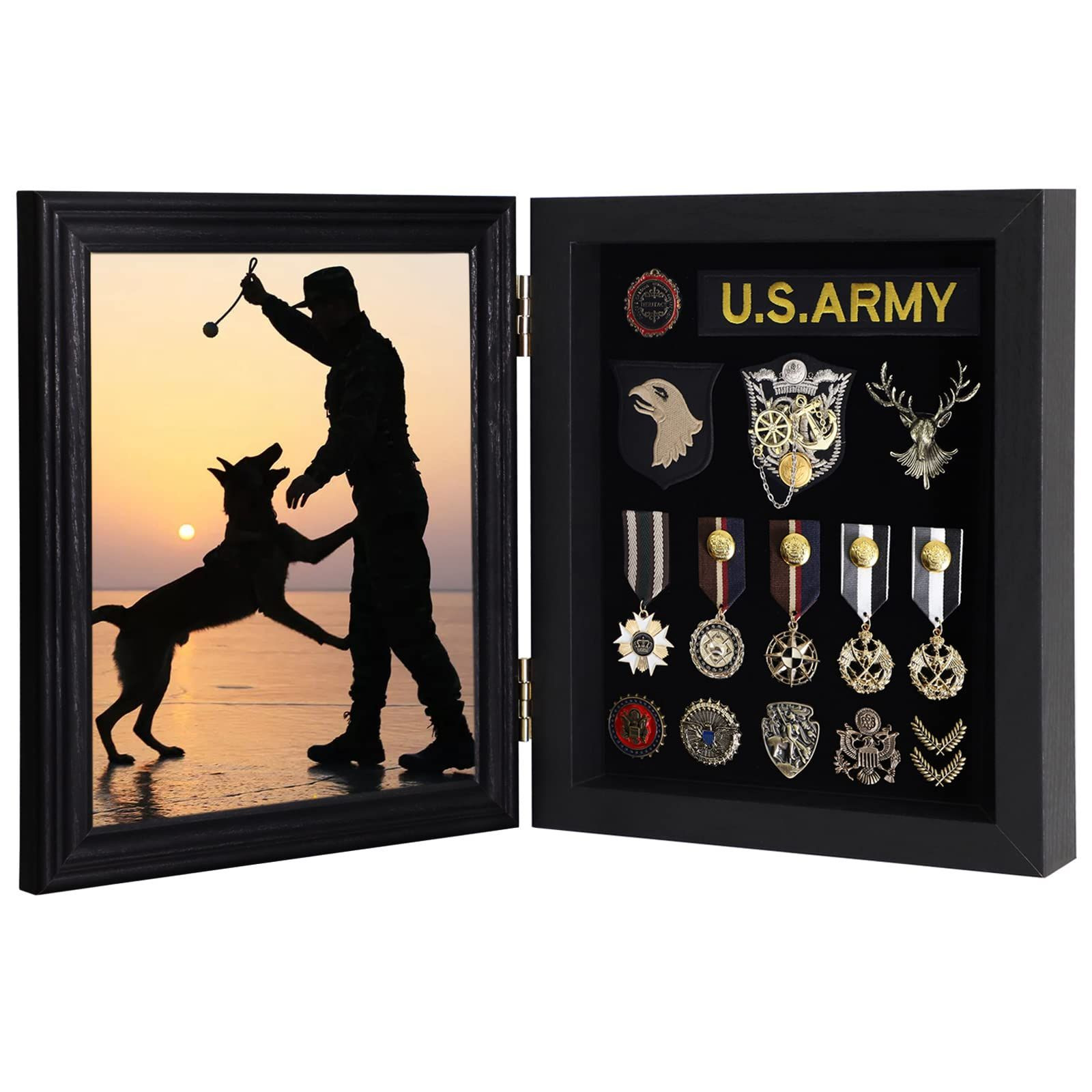 COMSREV Wooden Medal Display Case 98% UV Protection Acrylic Door Black, Black