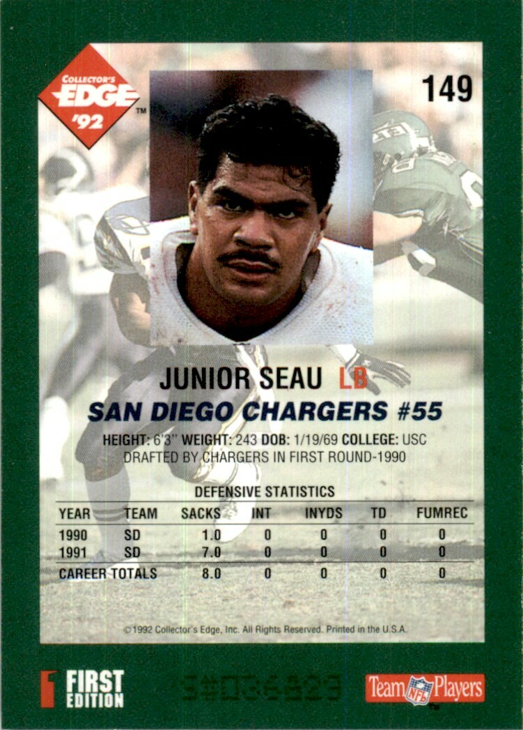 1992 Collector’s Edge First Edition Junior Seau San Diego Chargers #149