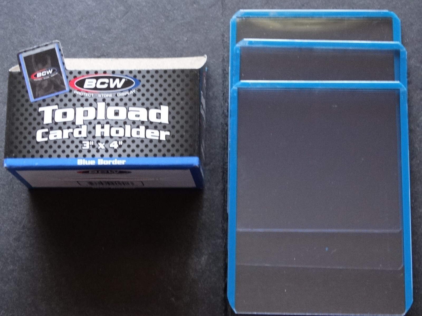 (3 Loose Holders) BCW Blue Border Regular 20pt Card Top Loader Card Holder